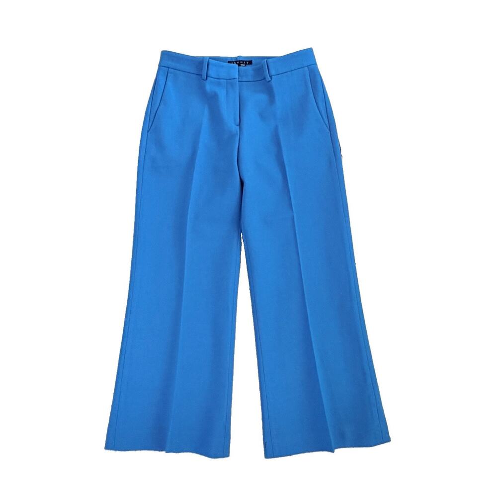 Theory Womens Blue Wool Trouser Wide Leg Pants sz 2 Classic Work Capsule